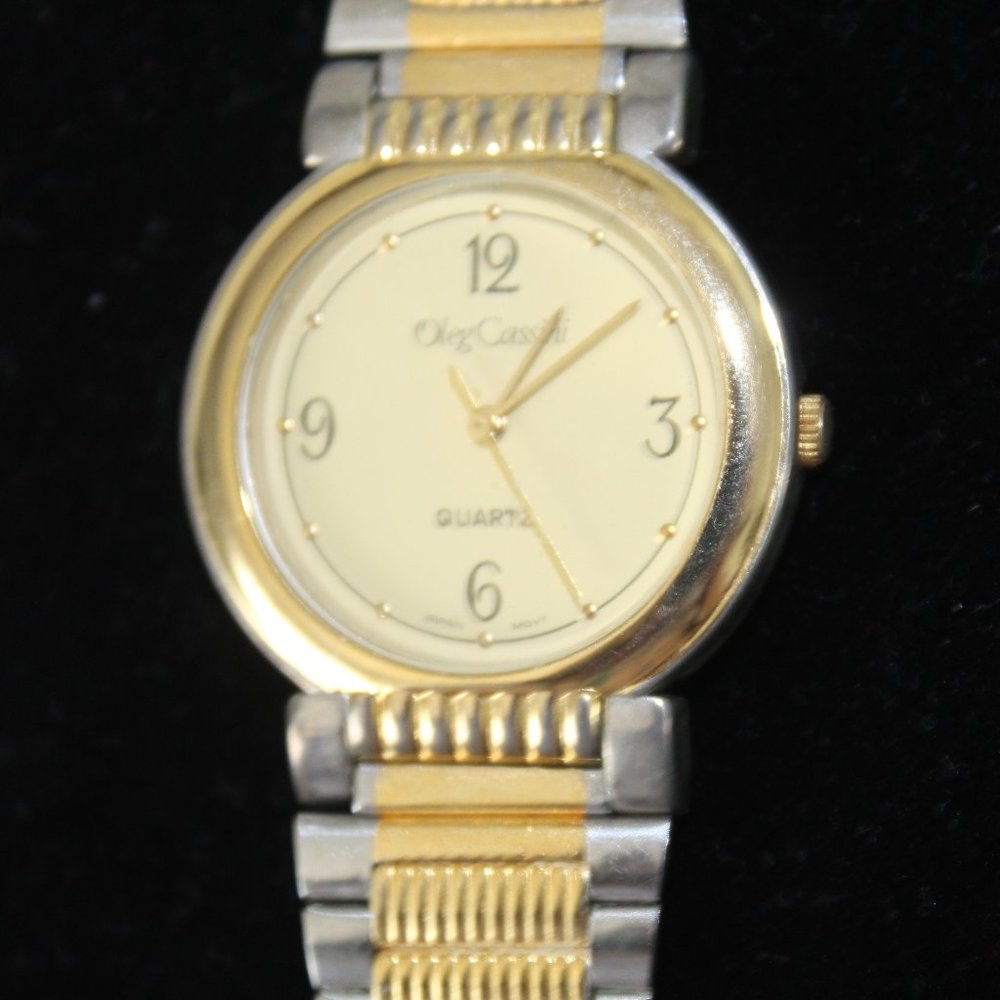 Oleg Cassini Two TONE Japan Movement Quartz Gold Face Watch